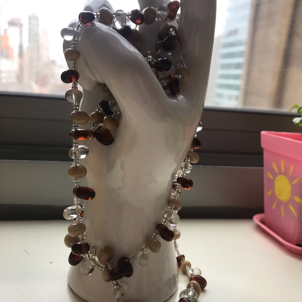 Retro Brown and White Glass Bead Necklace